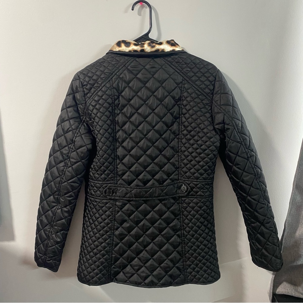 Laura Scott Black Quilted Puffer with Leopard Collar - Picture 3 of 8